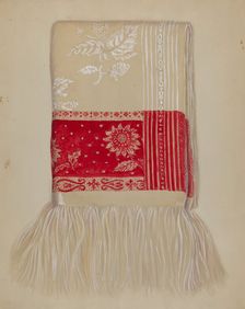 Linen - Red Border with Sunflower, c. 1937. Creator: Eva Wilson
