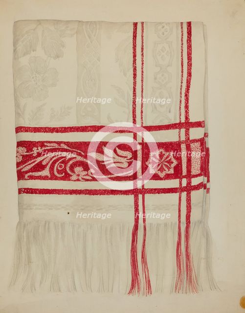 Linen Towel - Flower Design, c. 1936. Creator: Eva Wilson.