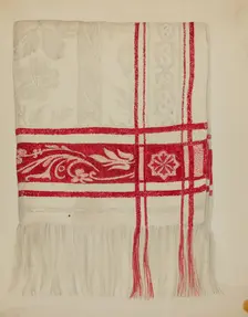 Linen Towel - Flower Design, c. 1936. Creator: Eva Wilson
