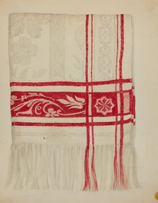 Linen Towel - Flower Design, c. 1936. Creator: Eva Wilson
