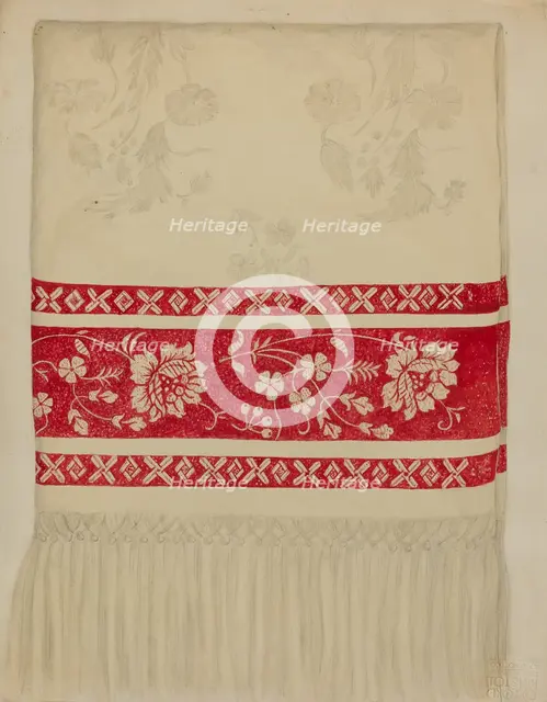Linen Towel - Flower Design, c. 1936. Creator: Eva Wilson.