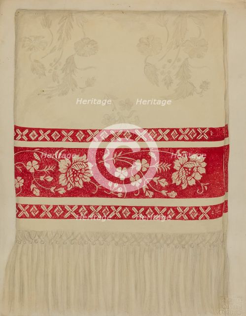 Linen Towel - Flower Design, c. 1936. Creator: Eva Wilson.