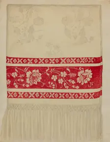 Linen Towel - Flower Design, c. 1936. Creator: Eva Wilson