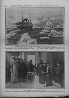 Liner in a field of ice, and people waiting for news of the Titanic disaster, April 20, 1912. Creator: Unknown