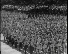 Lines of Male French Soldiers Marching Down the Champs Elysees During a Bastille Day..., 1939. Creator: British Pathe Ltd