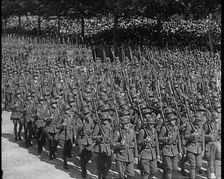 Lines of Male French Soldiers Marching Down the Champs Elysees During a Bastille Day..., 1939. Creator: British Pathe Ltd