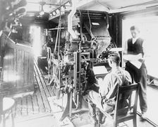 Linotype on press car, 1913. Creator: Bain News Service