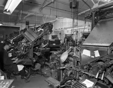 Linotype machine room at a printing company, Mexborough, South Yorkshire, 1959. Creator: Michael Walters