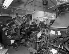 Linotype machine room at a printing company, Mexborough, South Yorkshire, 1959. Creator: Michael Walters