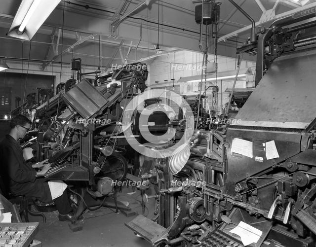Linotype machine room at a printing company, Mexborough, South Yorkshire, 1959. Creator: Michael Walters.