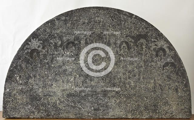 Lintel possibly showing the Western Paradise of the Buddha Amitabha, Tang dynasty, 8th century. Creator: Unknown.