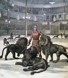 Lion taming at the L'hippodrome, Paris, 1891. Creator: Henri Meyer