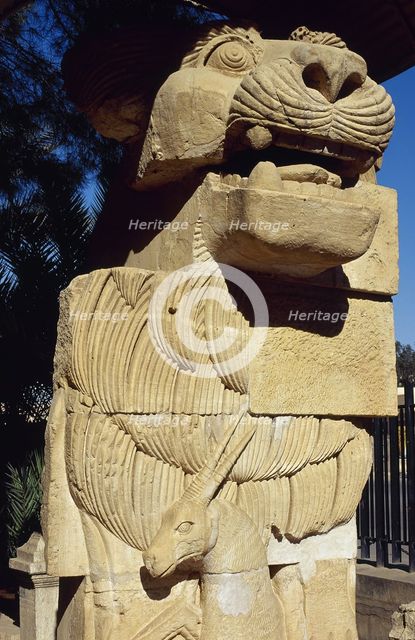 Lion with antelope, Temple of Allat, Palmyra, Syria, 2002.  Creator: LTL.