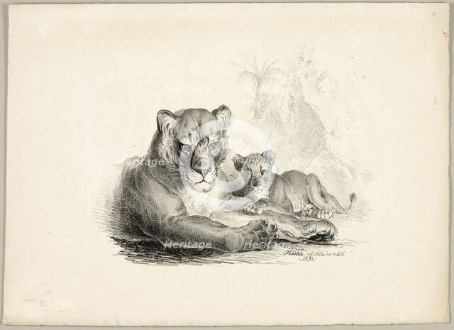 Lion with Cubs, 1831. Creator: Johann Höchle.