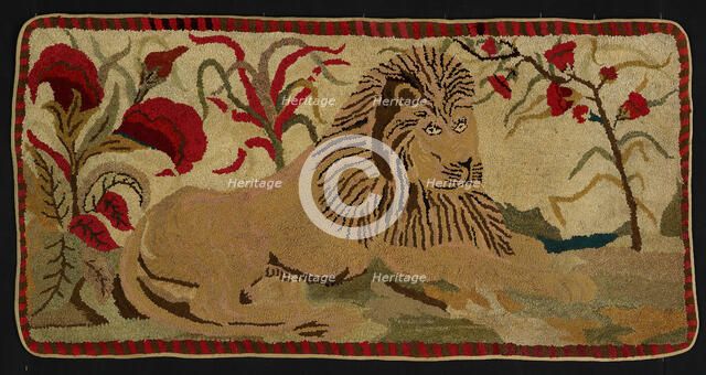 Lion with Palms (Rug), Ohio, 1890/1900. Creator: Unknown.
