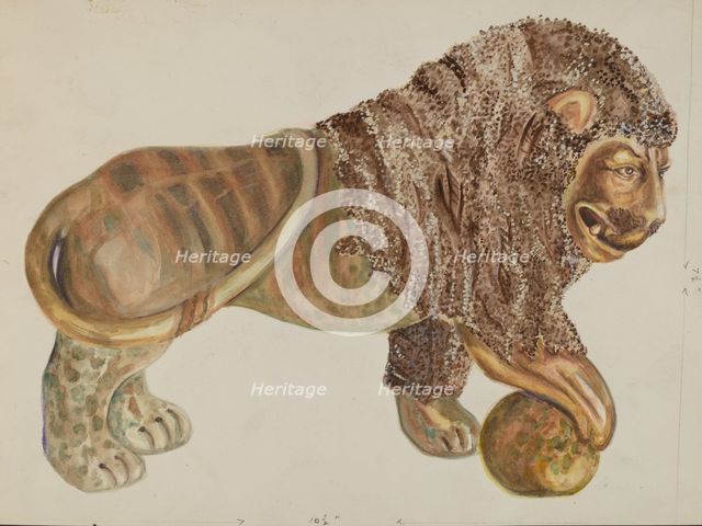 Lion and Ball Figurine, c. 1936. Creator: Ella Josephine Sterling.