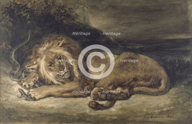 Lion and Snake, 1846. Creator: Eugene Delacroix.