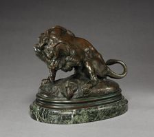 Lion and Serpent, c. 1830 - 1875. Creator: Antoine-Louis Barye (French, 1796-1875)