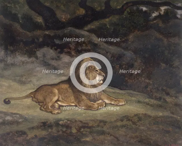 Lion at Rest, c1850s-1860s. Creator: Antoine-Louis Barye.