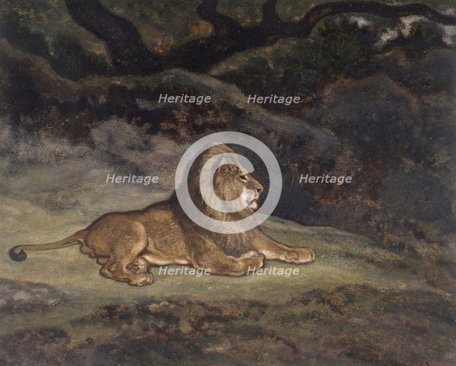 Lion at Rest, c1850s-1860s. Creator: Antoine-Louis Barye.