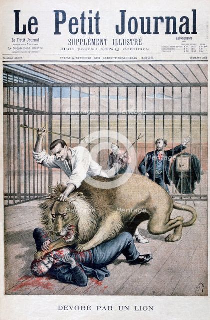 Lion attack, 1895. Artist: Henri Meyer