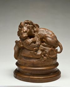 Lion Attacking A Gavial Crocodile, 1860. Creator: Isidore-Jules Bonheur