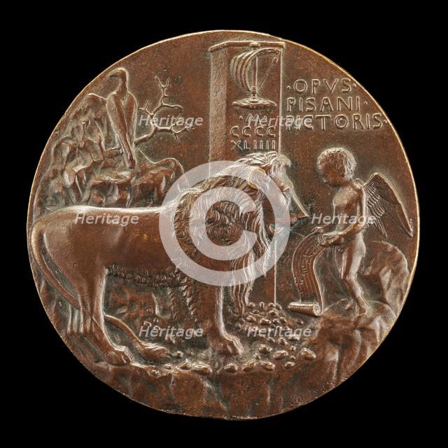 Lion Being Taught by Cupid to Sing [reverse], 1444. Creator: Pisanello.