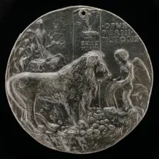 Lion Being Taught by Cupid to Sing [reverse], 1444. Creator: Pisanello