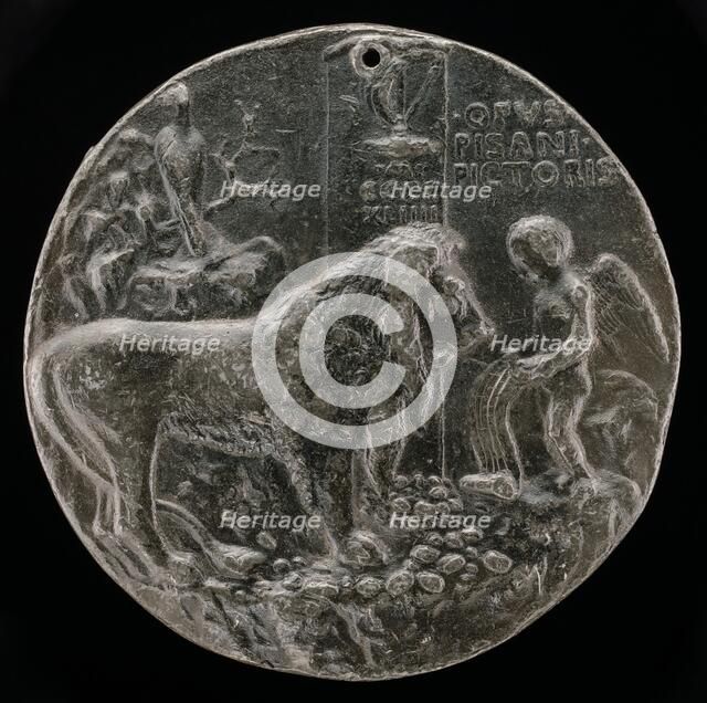 Lion Being Taught by Cupid to Sing [reverse], 1444. Creator: Pisanello.