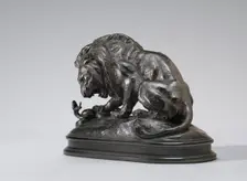 Lion Crushing a Serpent, model 1838, cast by 1873. Creator: Antoine-Louis Barye