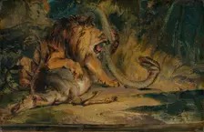 Lion Defending its Prey, c. 1840. Creator: Edwin Henry Landseer