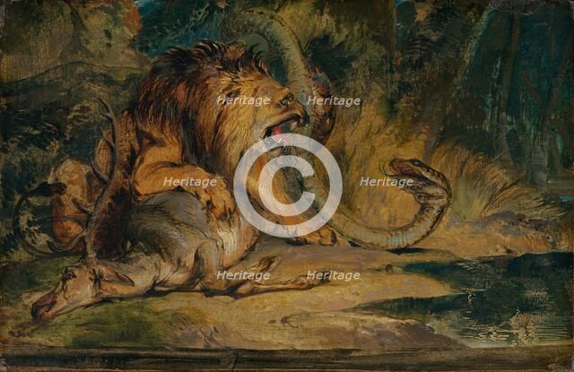 Lion Defending its Prey, c. 1840. Creator: Edwin Henry Landseer.