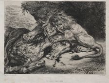 Lion Devouring a Horse, 1844. Creator: Eugène Delacroix (French, 1798-1863); Bertauts