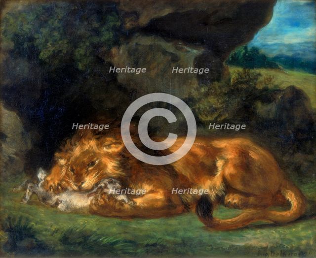 'Lion Devouring a Rabbit', 19th century. Artist: Eugène Delacroix