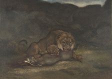 Lion Devouring Prey, 1810-75. Creator: Antoine-Louis Barye