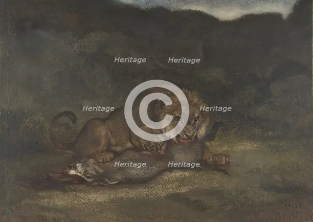 Lion Devouring Prey, 1810-75. Creator: Antoine-Louis Barye.