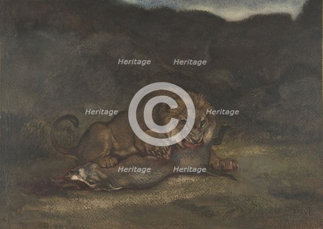 Lion Devouring Prey, 1810-75. Creator: Antoine-Louis Barye.