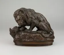 Lion Fighting a Serpent, 1847/55. Creator: Antoine-Louis Barye