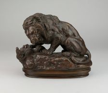 Lion Fighting a Serpent, 1847/55. Creator: Antoine-Louis Barye