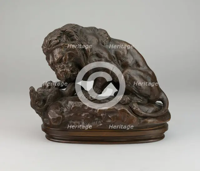 Lion Fighting a Serpent, 1847/55. Creator: Antoine-Louis Barye.