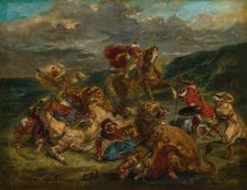 Lion Hunt, 1860/61. Creator: Eugene Delacroix