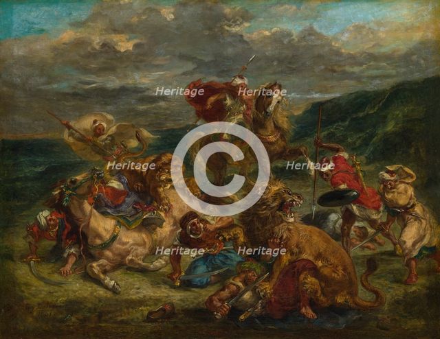 Lion Hunt, 1860/61. Creator: Eugene Delacroix.