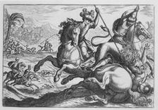 Lion Hunt, from Hunting Scenes IV late 16th century., late 16th century. Creator: Antonio Tempesta