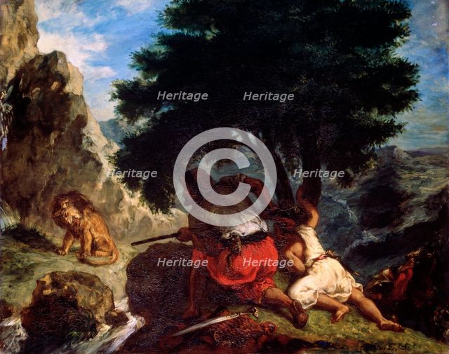 'Lion Hunt in Morocco', 1854.  Artist: Eugène Delacroix