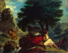 Lion Hunt in Morocco, 1854. Creator: Eugene Delacroix