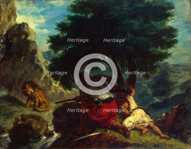 Lion Hunt in Morocco, 1854. Creator: Eugene Delacroix.