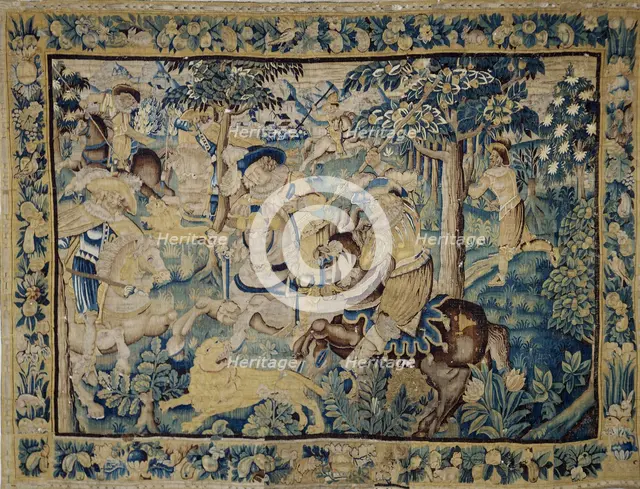 Lion Hunting. Tapestry, 17th century. Creator: Anonymous master.