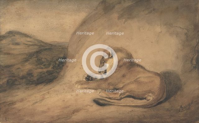 Lion Resting, 1810-75. Creator: Antoine-Louis Barye.