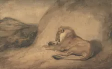 Lion Resting, 1810-75. Creator: Antoine-Louis Barye