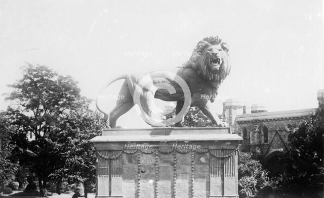 Lion sculpture on the Maiwand memorial in Forbury Gardens, Reading, Berkshire, c1860-c1922. Creator: Henry Taunt.